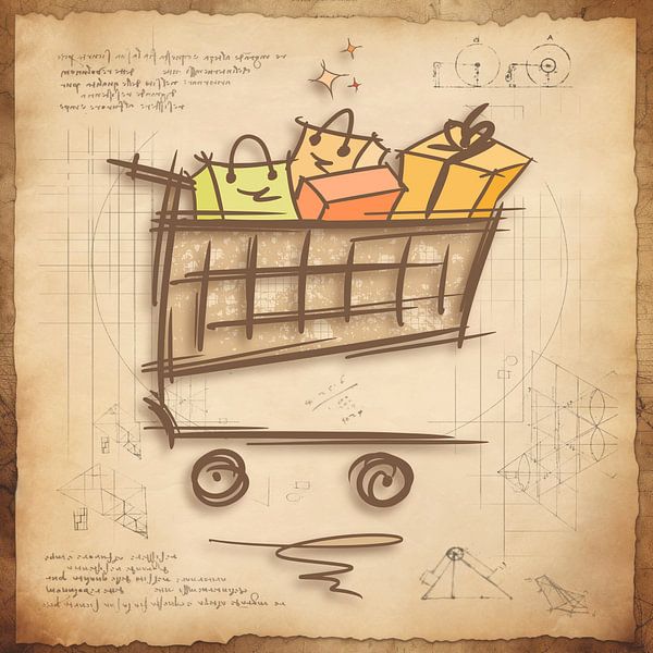 Chariot d'achat Vintage Dessin. Achats, shopping, e-commerce par SergeivoArt