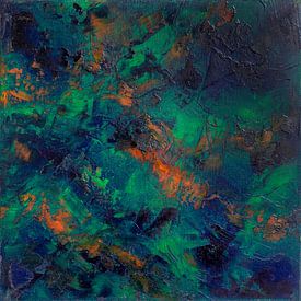Abstract oil painting, nature, minimalism, green and blue by BowiScapes abstract and digital art