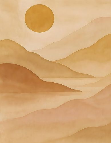 Japandi Berge und Sonne stehen von FoXo Art