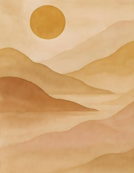 Japandi Berge und Sonne stehen von FoXo Art