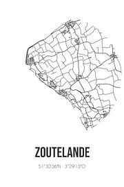 Zoutelande (Zeeland) | Landkaart | Zwart-wit van Stad & Wand
