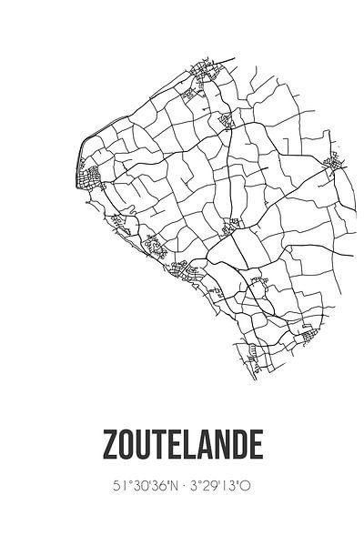 Zoutelande (Zeeland) | Map | Black and white by Prints of Place