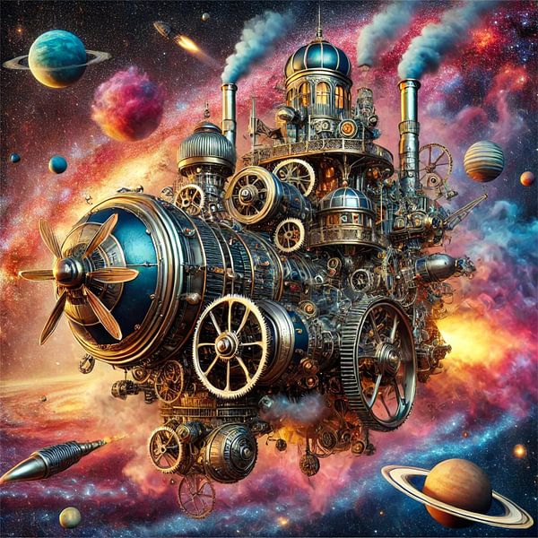 Steampunk Spaceship - Une affiche fantastique entre technique rétro et vision d'avenir par Eric Nagel