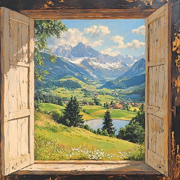 Paysage de montagne | Vue sur la montagne et le lac sur Peintures accrocheuses