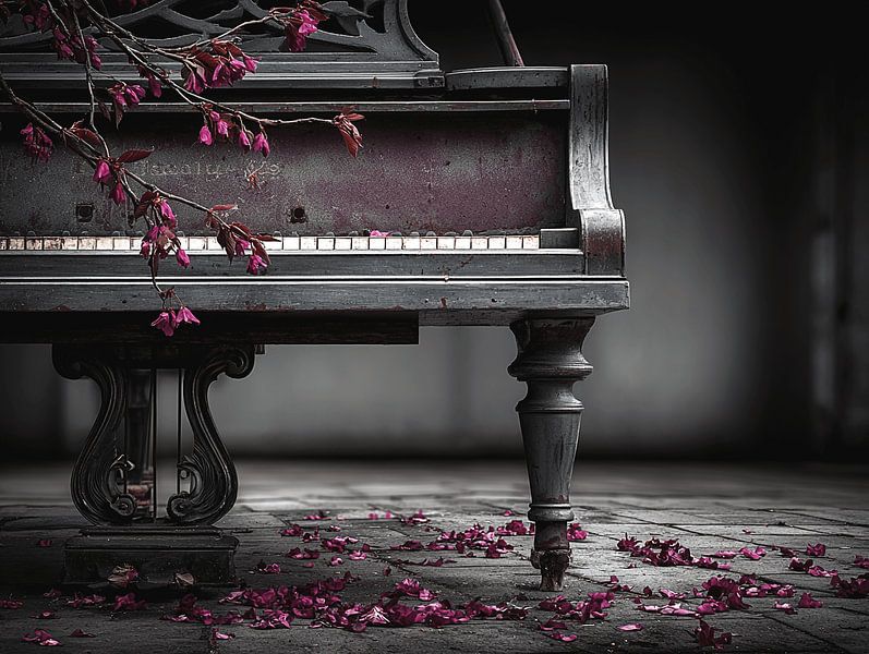 Piano abandonné avec fleurs | Beauté mélancolique par Karina Brouwer
