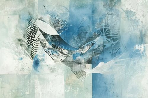 Ritme van Reflecties – Abstract Blauw Schilderij met Diepte