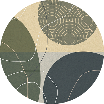 Abstracte Geometrische Organische Vormen en Lijnen in Grijs, Groen en Beige. van Dina Dankers