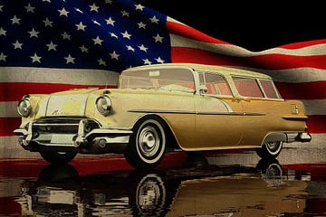 Pontiac Safari Station Wagon 1956 met Amerikaanse vlag van Jan Keteleer