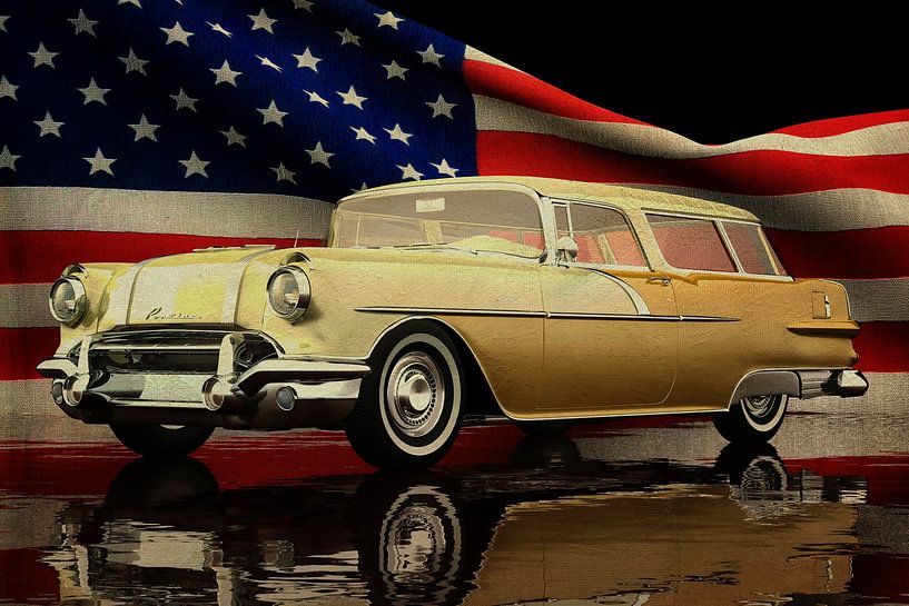 Pontiac Safari Station Wagon 1956 with American flag by Jan Keteleer (JanKé): A Journey Beyond the Canvas