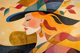 Dame d'automne | Dame souriante sur Peintures accrocheuses