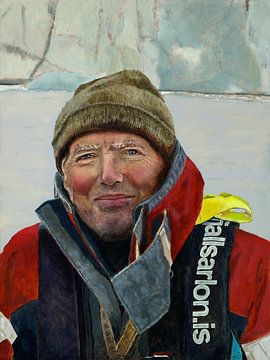 Man in Glacier Lake Iceland by conny-van-gaans