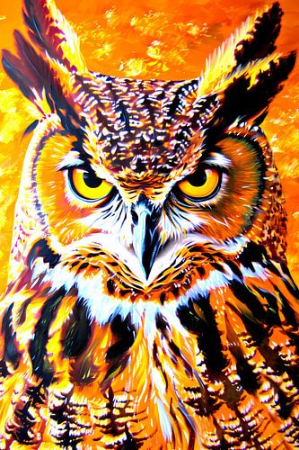 Psychedelische kleurrijke uil schilderij