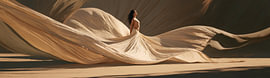 Sand-coloured Panorama Painting: Woman in a Sea of Silk by Surreal Media