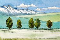 Uitzicht op de bergen | Aquarel schilderij van WatercolorWall thumbnail