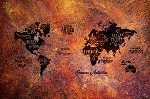 Carte du monde en couleur rouille.