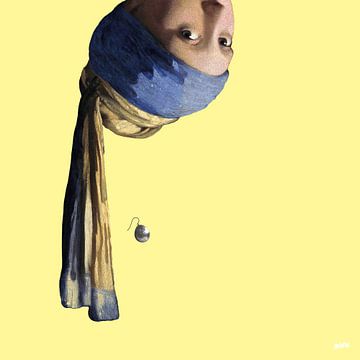 Vermeer Meisje met de Parel Ondersteboven - popart geel van Miauw webshop