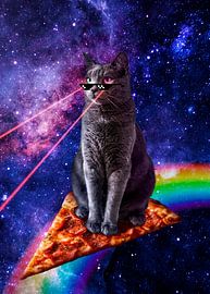 Weltraumkatze auf einem Pizzastück von John Dan