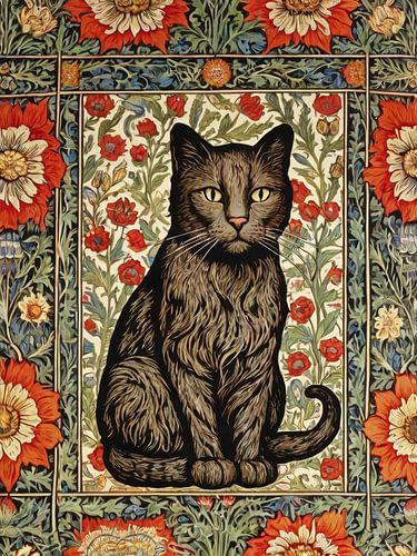 Cat In Flowers Style William Morris