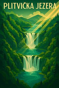 Plitvička-Seen Wasserfall Art Deco Poster