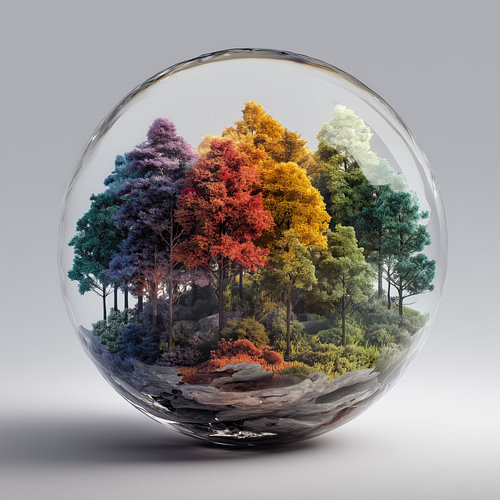 Kleurrijke bomen in glazen bol