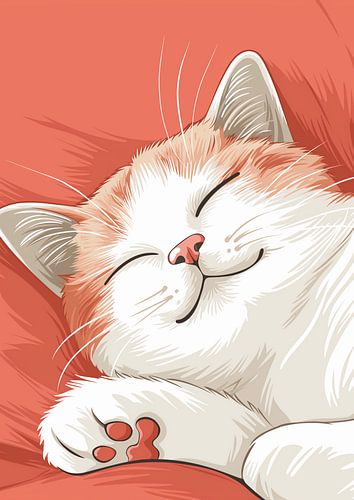 Witte slapende Kat Poster | - Een prachtige poster voor zoontje, dochtertje, neefje of nichtje!