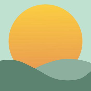 Minimalist Sunset Landscape Illustration with Rolling Hills and Warm Sun