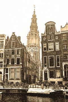 Zuiderkerk Sepia Amsterdam Winter van Hendrik-Jan Kornelis