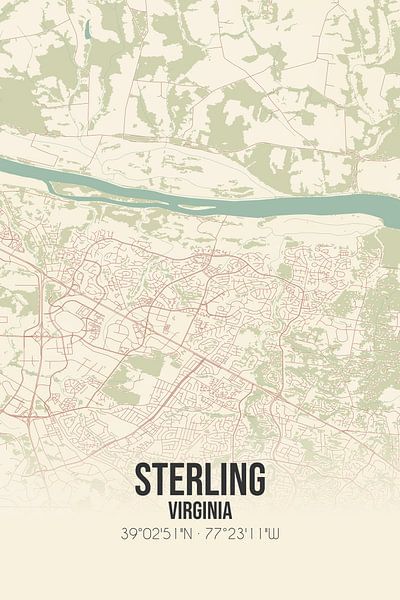 Carte ancienne de Sterling (Virginie), USA. par Affiches de lieux