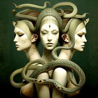 Drie medusa slangen albast jade groen mystiek surrealistisch
