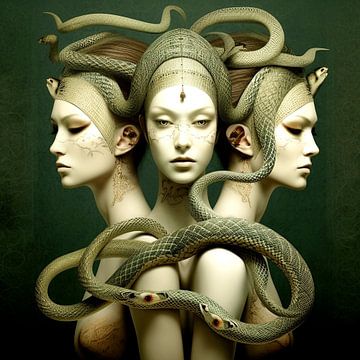 Drie medusa slangen albast jade groen mystiek surrealistisch van gm_designs