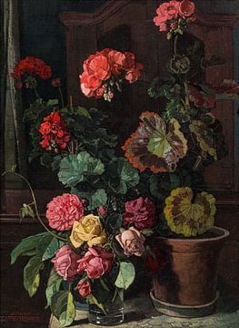 Josef Stoitzner, Stilleven met geraniums en rozen
