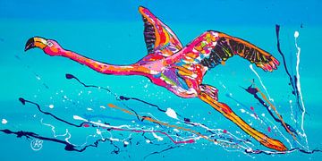 Flamant volant sur Happy Paintings