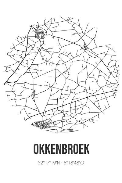 Okkenbroek (Overijssel) | Map | Black and White by Prints of Place