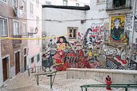 Bekende Fado Vadio graffiti in Alfama, Lissabon Portugal.