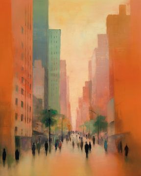 Modern en abstract straatleven in warme kleuren van Studio Allee