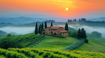 Foggy Morning in Tuscany by Vlindertuin Art