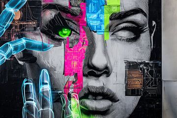 Electric Soul - Straatkunstportret met technische elementen van MArt