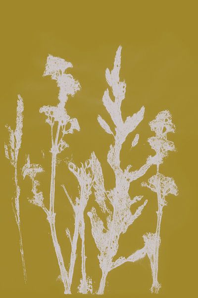 Wabi-Sabi Botanical: Printed Meadow Flowers on Yellow. by Dina Dankers