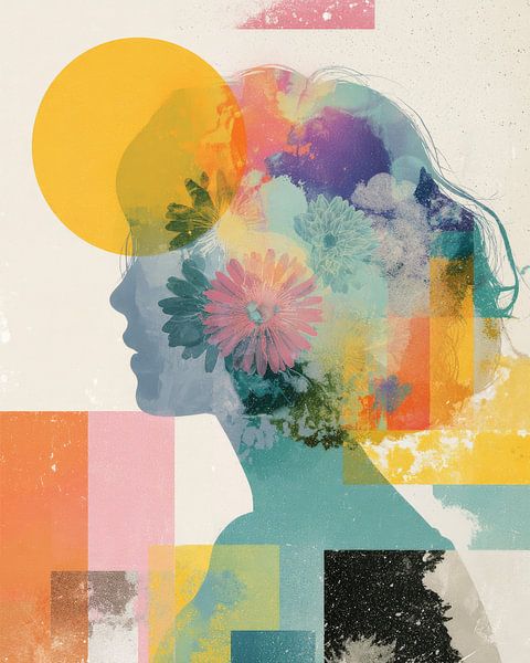 Female profile with colour by Vlindertuin-Art