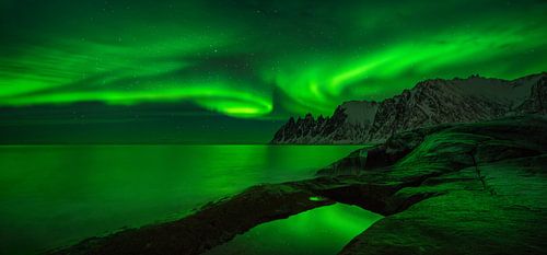 Panorama of aurora over Tugeneset