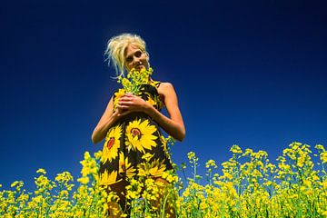 Blonde in een koolzaadveld van Matthias Stolt
