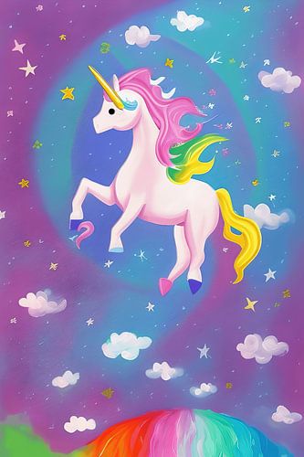 Cute Flying Unicorn Kawaii Painting