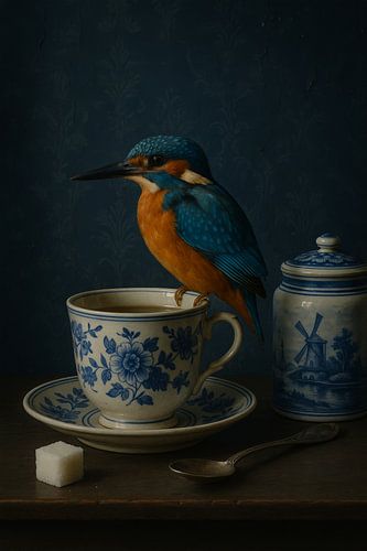 Martin-pêcheur sur bleu de Delft