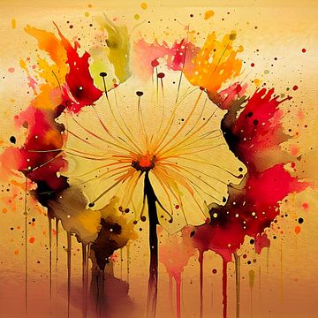 Abstract aquarel van een  dandelion/uitgebloeide paardenbloem van Studio Pieternel