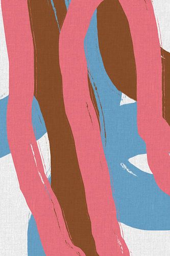 Lignes abstraites colorées en rose, marron et bleu sur lin.
