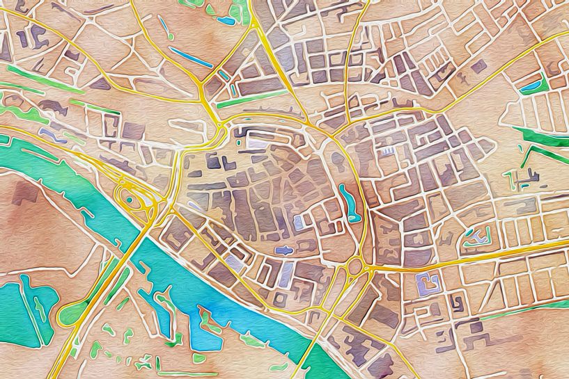 Kleurrijke kaart van Arnhem van Maps Are Art