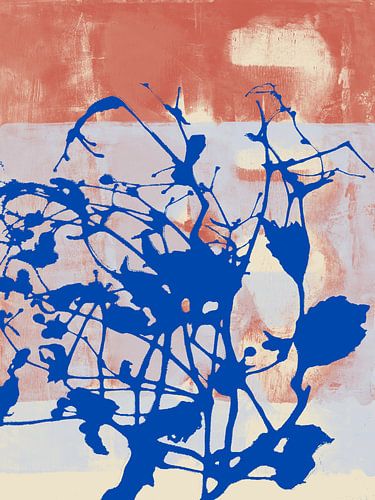 Kobaltblauwe bloemen. Kleurrijke abstracte kunst in levendige kleuren