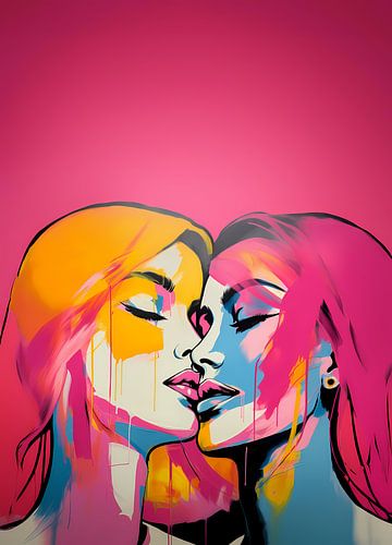 Pink Pop Art: Kissing Women