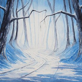 Misty Winter Trail II - Impressionistisch sprookjes schilderij van Maarten Pietersma