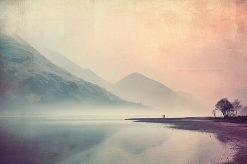 Misty Mountain Lake at Sunrise - Dreamy Landscape by BowiScapes - Fine Art Landscapes